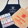 3 items in the imageCurry On Cooking Apron with 6 curry kits and a cotton curry on cooking shopper
